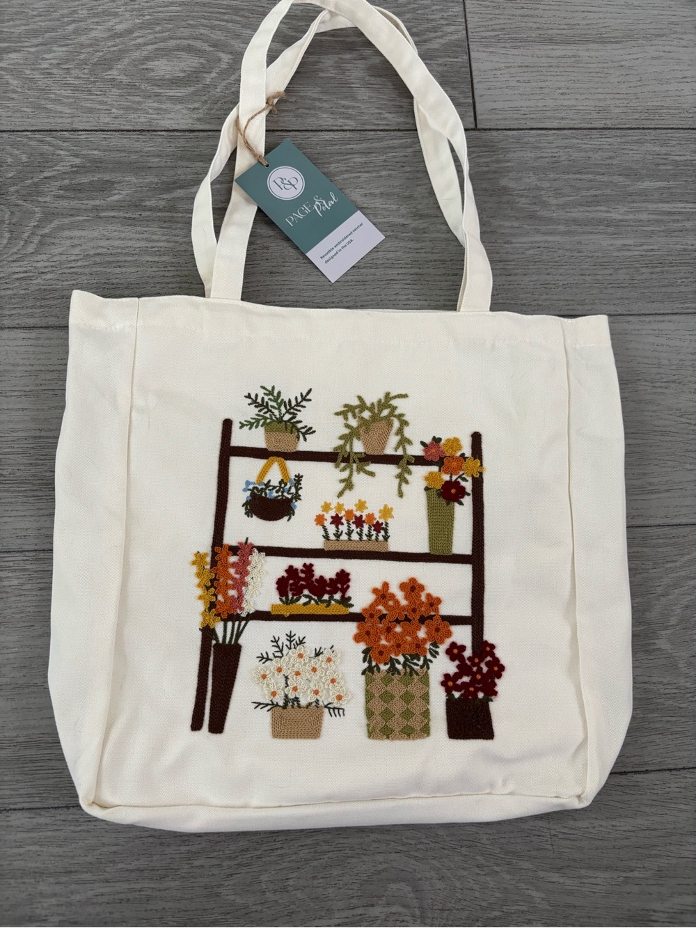 Page and Petal embroidered cotton reusable tote. NWT.